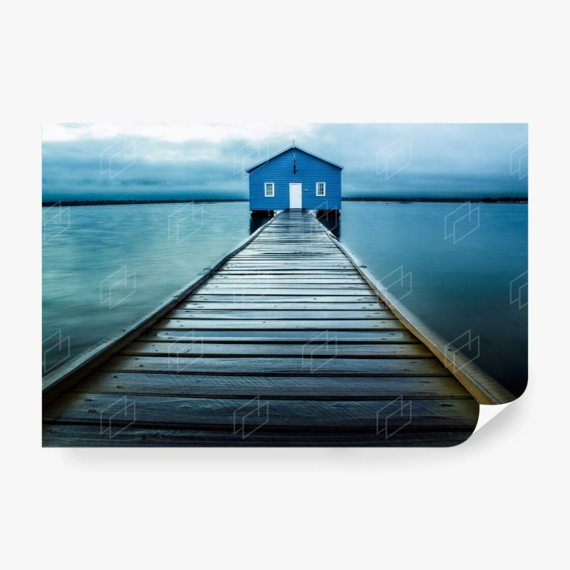 Carta da parati capanno blu sul pontile