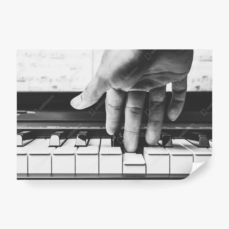 Carta da parati mano che suona il pianoforte in bianco e nero