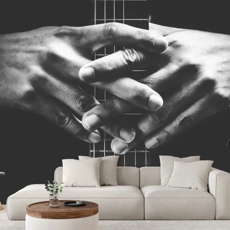 Carta da parati mani intrecciate sulla chitarra in bianco e nero