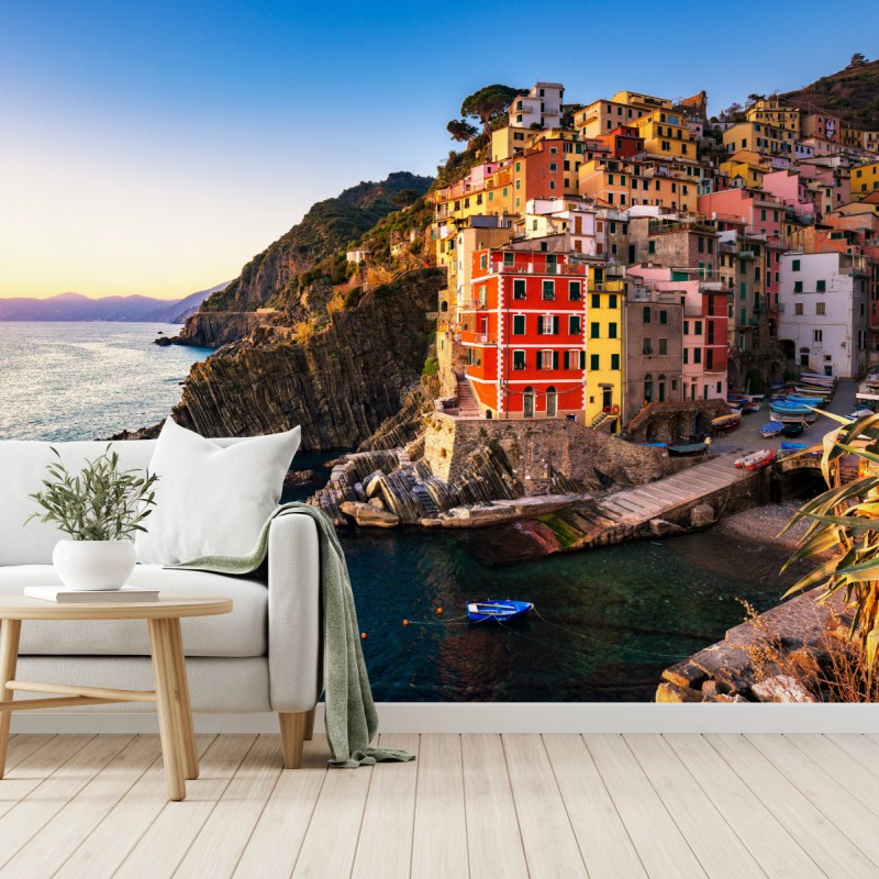 Carta da parati scorcio di Riomaggiore al tramonto