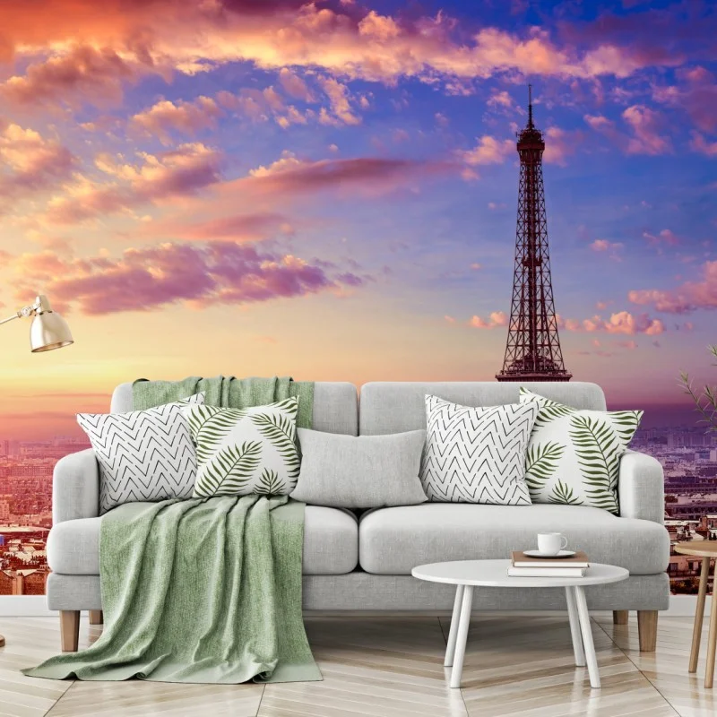 Carta da parati tramonto su Parigi e Torre Eiffel