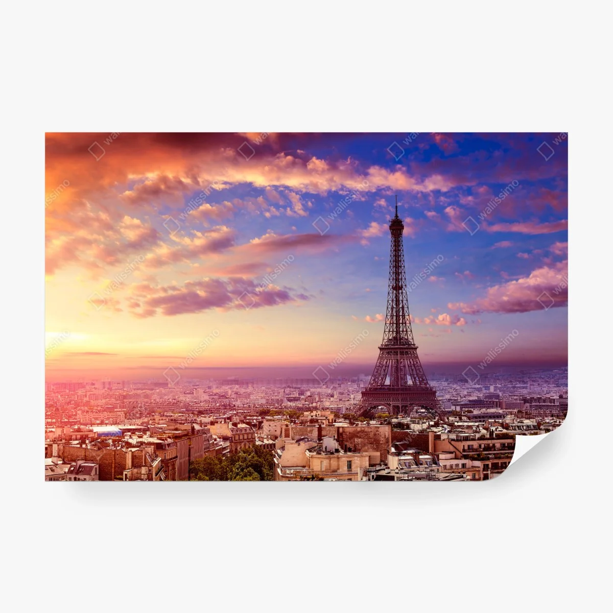 Carta da parati tramonto su Parigi e Torre Eiffel • Wallissimo®