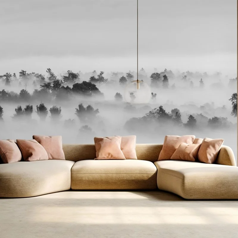 Carta da parati mare di nuvole sulla foresta - minimalismo in bianco e nero