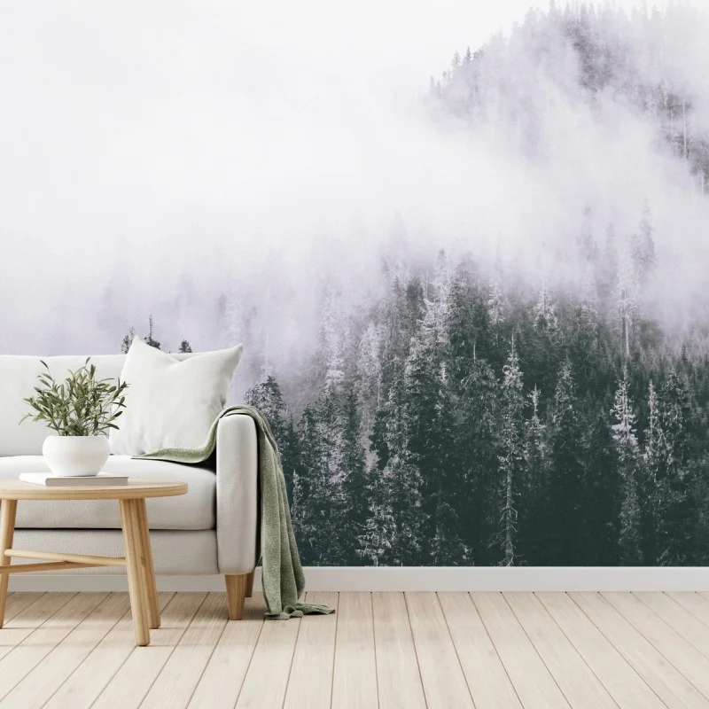 Carta da parati bosco avvolto nella nebbia