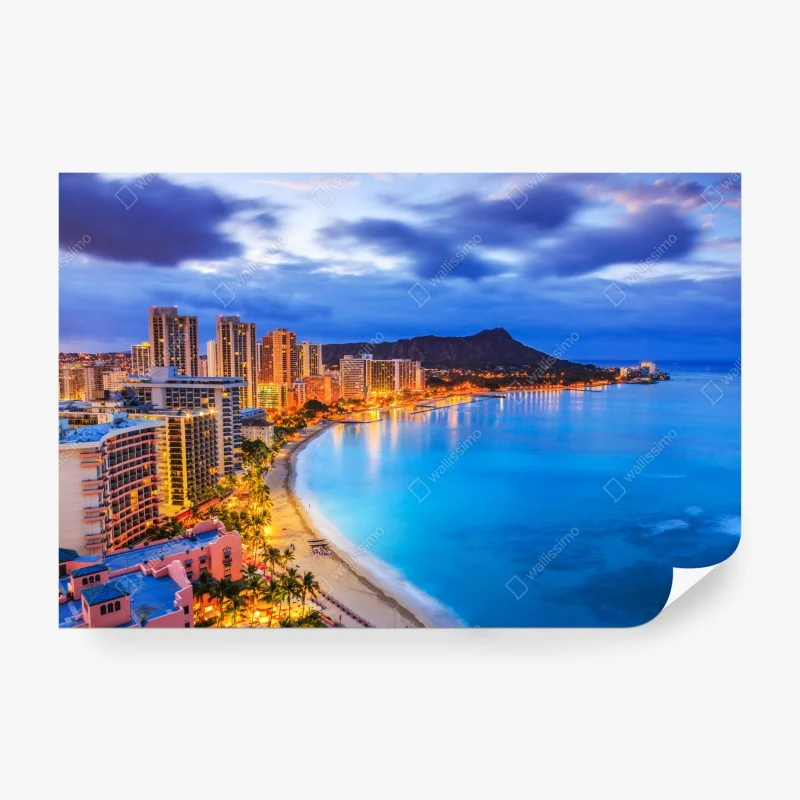 Carta da parati skyline di Honolulu con Diamond Head al tramonto