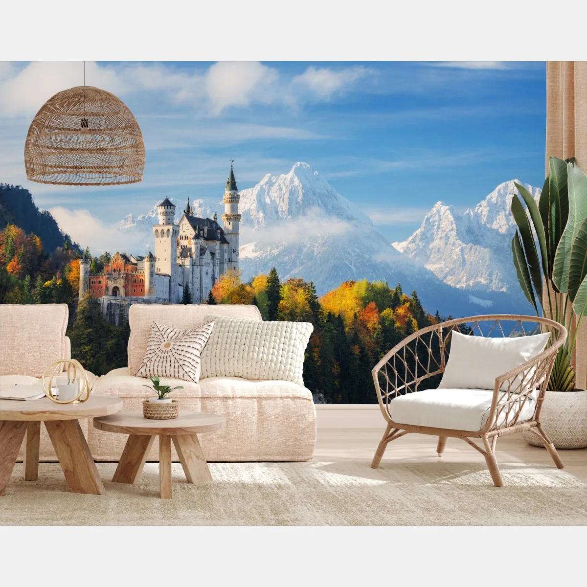 Carta da parati castello fiabesco sulle Alpi innevate • Wallissimo® Carta da parati castello fiabesco sulle Alpi innevate • Wallissimo®