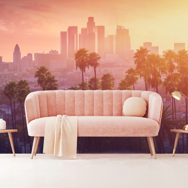Carta da parati tramonto caldo tra le palme su Los Angeles