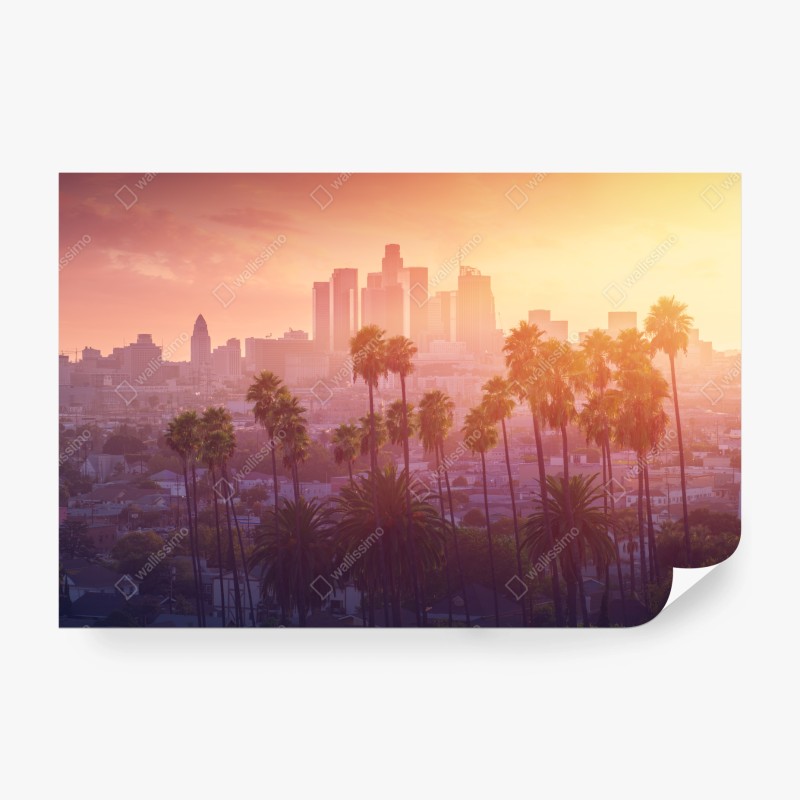 Carta da parati tramonto caldo tra le palme su Los Angeles