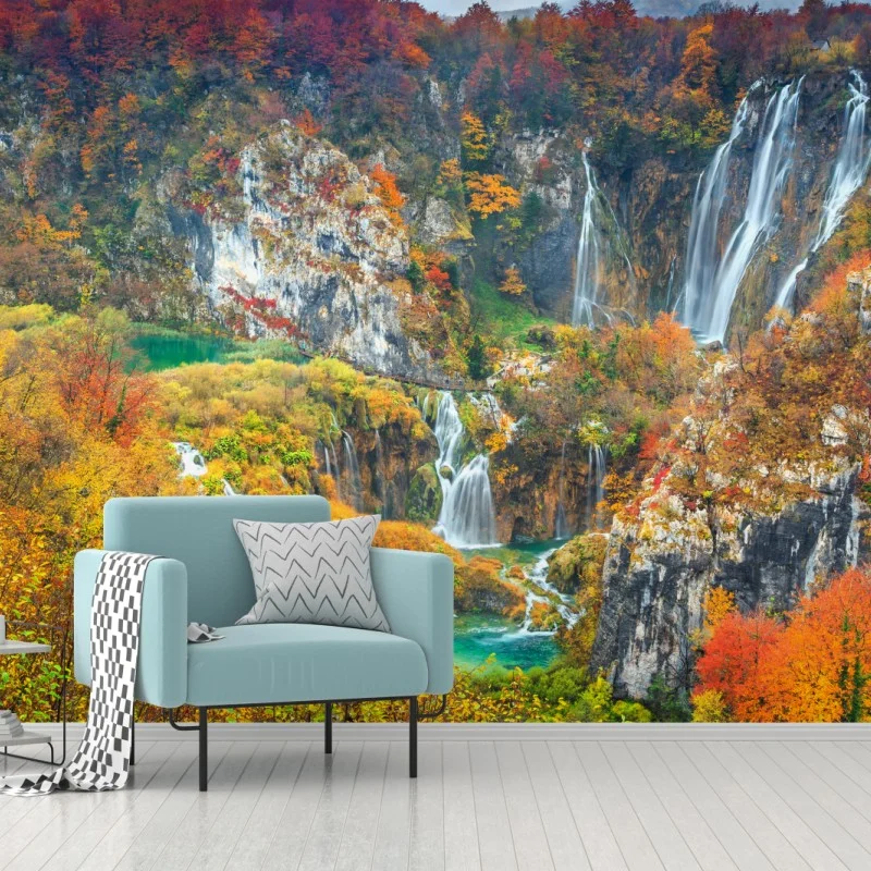 Carta da parati cascate d'autunno a Plitvice