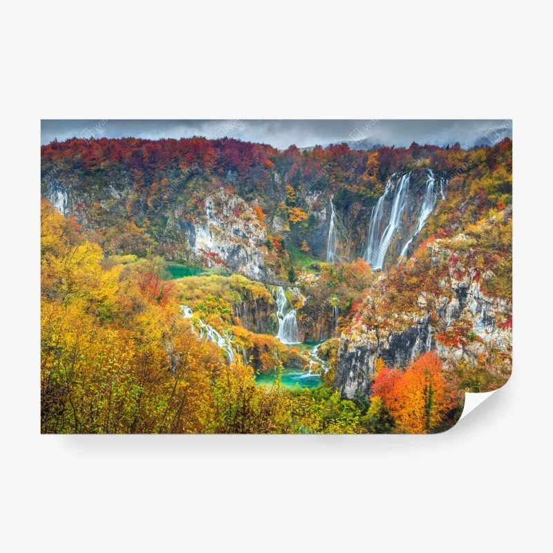 Carta da parati cascate d'autunno a Plitvice