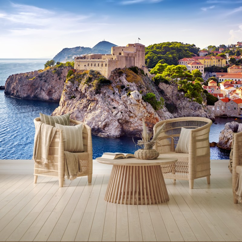 Carta da parati tramonto su Dubrovnik: fortezza sulla scogliera