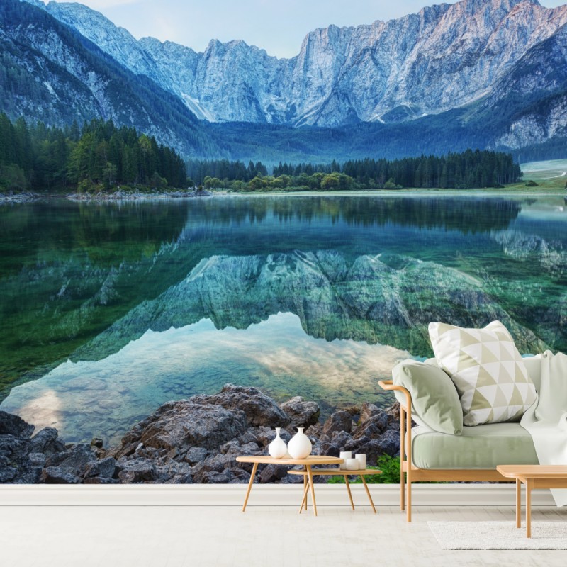 Carta da parati riflessi alpini sul Lago di Fusine