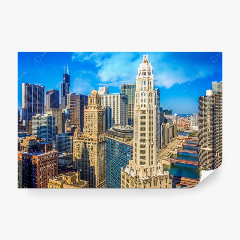 Carta da parati panorama urbano di Chicago sul fiume