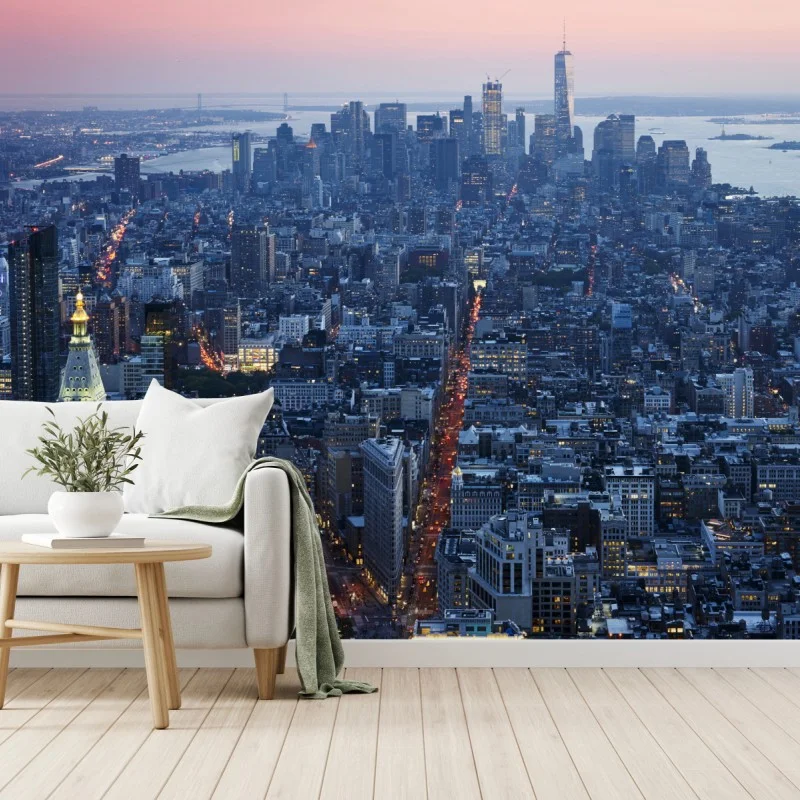 Carta da parati tramonto su Manhattan: vista aerea del centro
