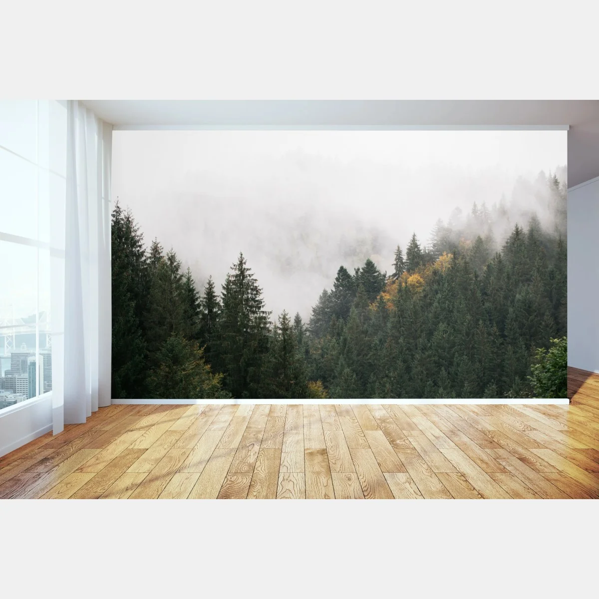 Carta da parati nebbia tra gli abeti • Wallissimo® Carta da parati nebbia tra gli abeti • Wallissimo®