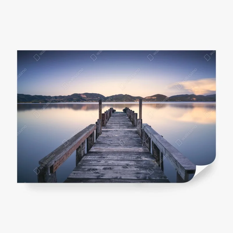 Carta da parati molo in legno al tramonto, Massaciuccoli, Toscana