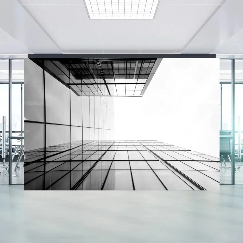 Carta da parati prospettiva verticale di grattacielo in vetro