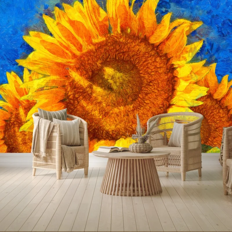 Carta da parati girasoli vibranti in stile post-impressionista