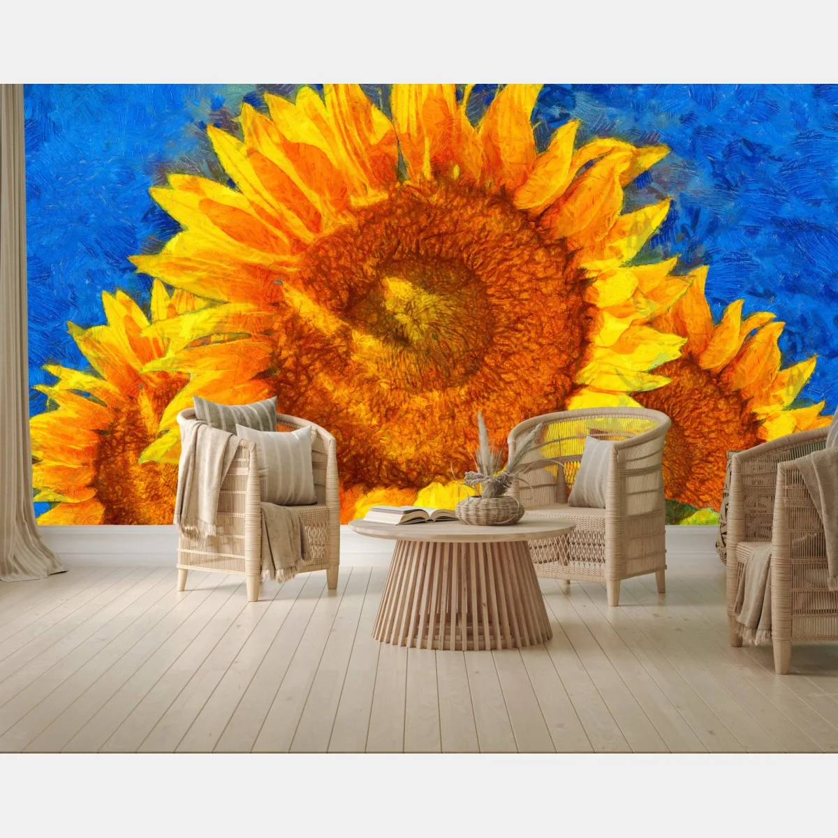 Carta da parati girasoli vibranti in stile post-impressionista • Wallissimo® Carta da parati girasoli vibranti in stile post-impressionista • Wallissimo®
