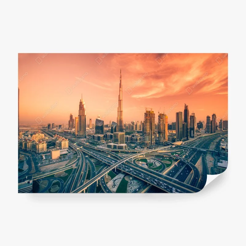 Carta da parati panorama urbano di Dubai al tramonto