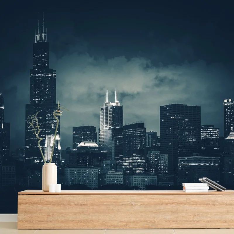 Carta da parati notte urbana su Chicago • Wallissimo®
