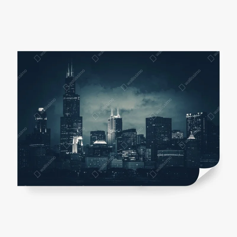 Carta da parati notte urbana su Chicago • Wallissimo®