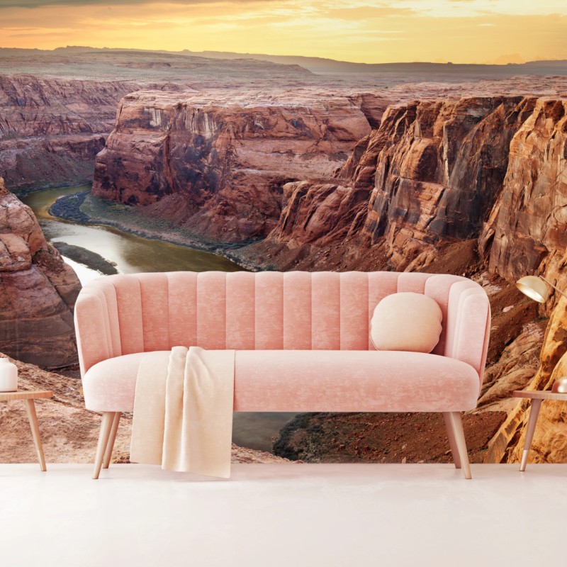Carta da parati panoramica del Horseshoe Bend sul fiume Colorado al tramonto