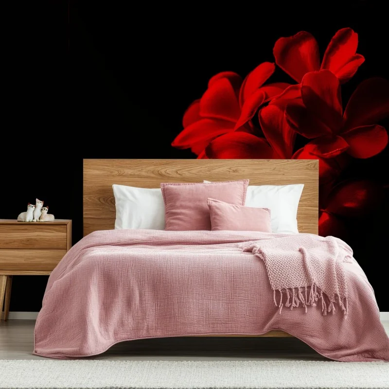 Carta da parati plumeria rossa su sfondo nero, eleganza minimalista