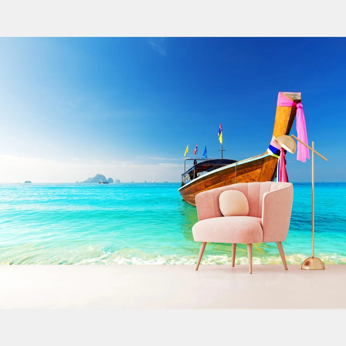 Carta da parati barca tradizionale su spiaggia tropicale, Thailandia • Wallissimo® Carta da parati barca tradizionale su spiaggia tropicale, Thailandia • Wallissimo®