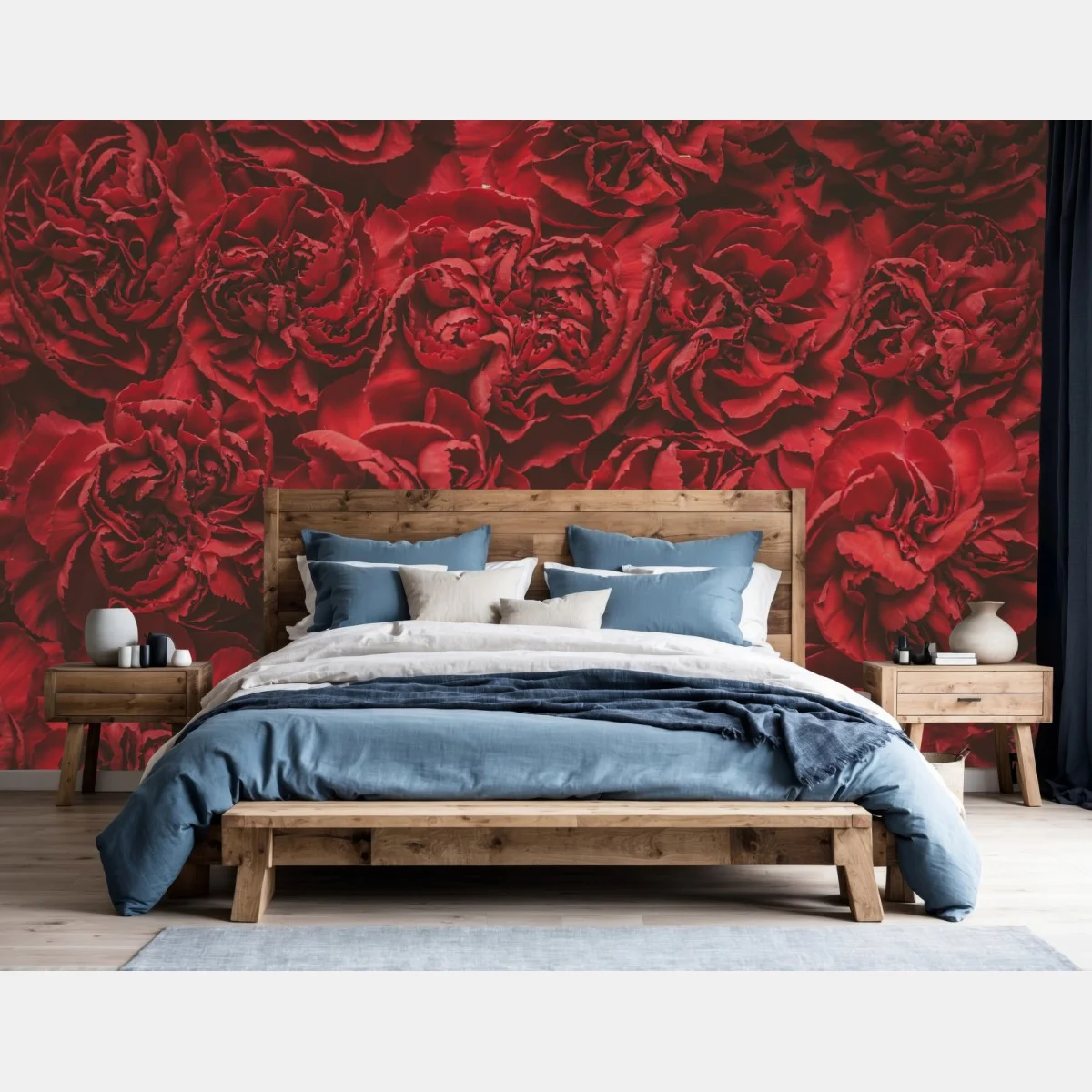 Carta da parati eleganza di garofani rossi retrò • Wallissimo® Carta da parati eleganza di garofani rossi retrò • Wallissimo®
