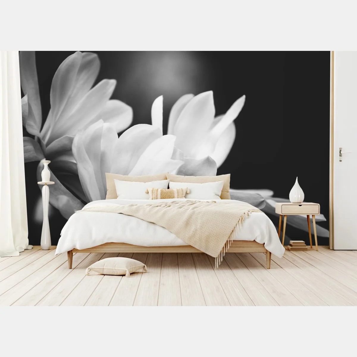 Carta da parati magnolia in bianco e nero elegante e minimalista • Wallissimo® Carta da parati magnolia in bianco e nero elegante e minimalista • Wallissimo®