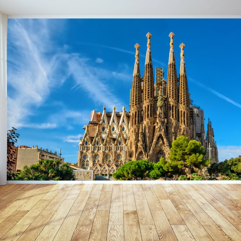 Carta da parati vista iconica della Sagrada Familia di Gaudí