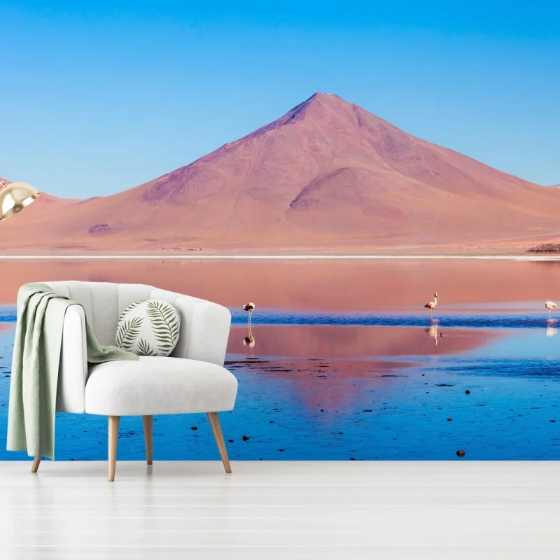 Carta da parati tramonto rosa sui fenicotteri della Laguna Colorada