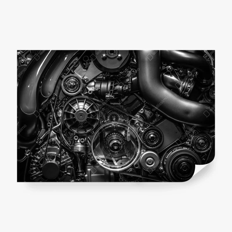 Carta da parati dettaglio di motore industriale in bianco e nero