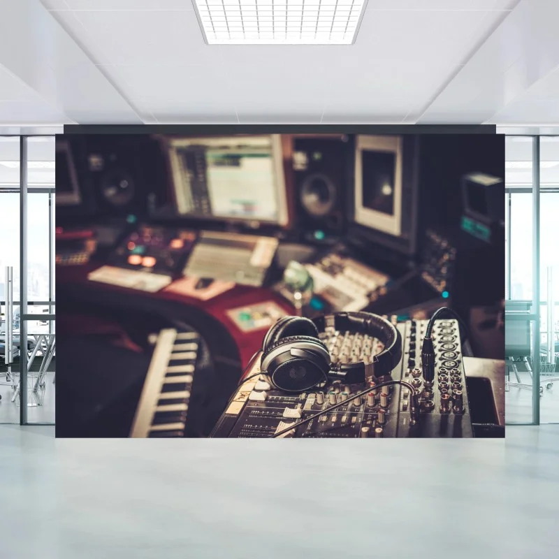 Carta da parati notturno da studio: dettaglio di una console di registrazione