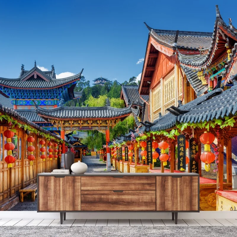 Carta da parati lanterne rosse nella città vecchia di Lijiang