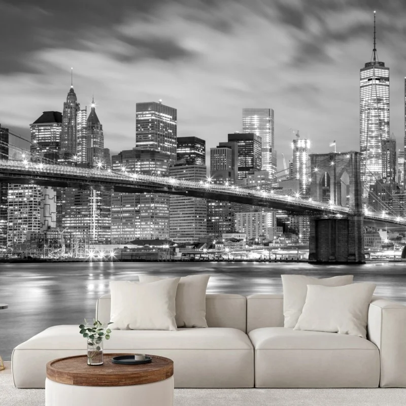 Carta da parati notturno di Manhattan con il ponte di Brooklyn