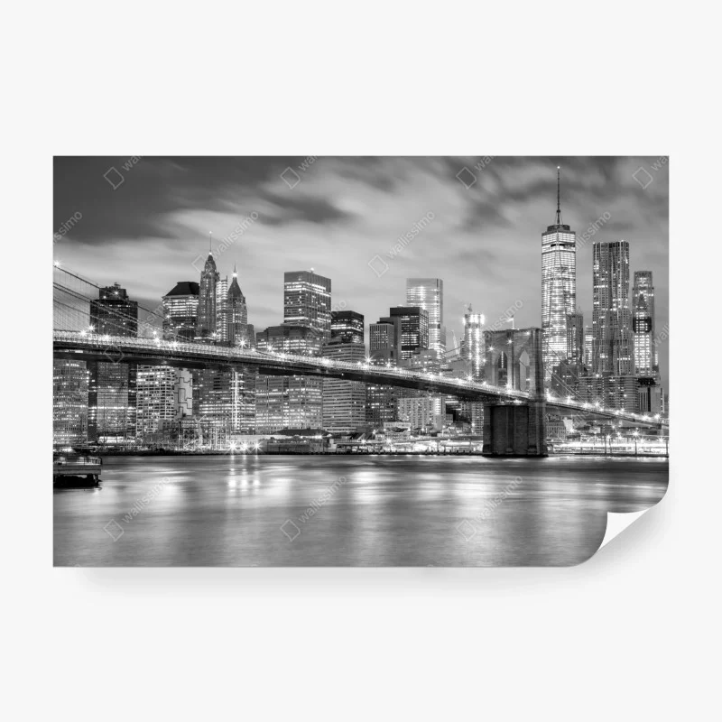 Carta da parati notturno di Manhattan con il ponte di Brooklyn