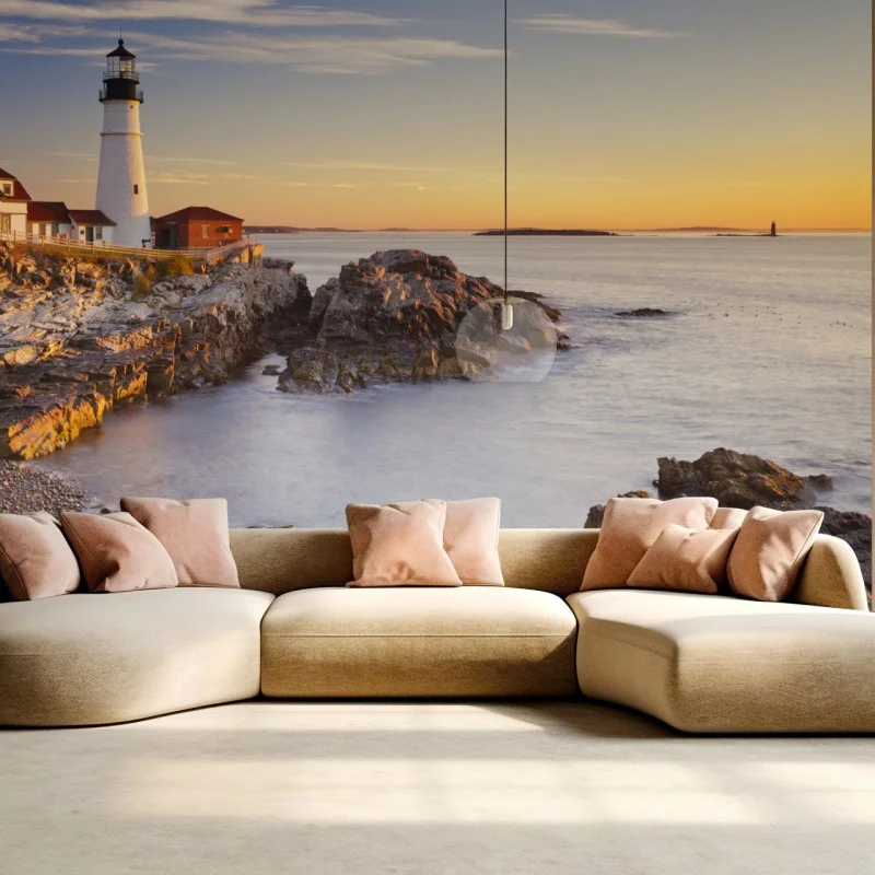 Carta da parati faro all'alba a Portland Head, Maine