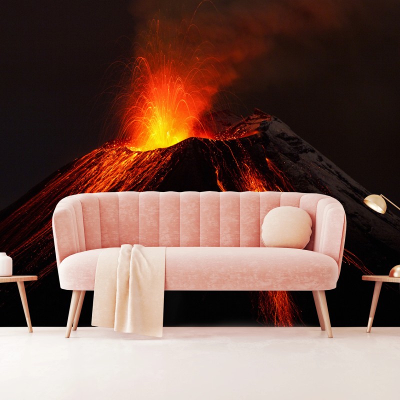 Carta da parati vulcano in eruzione: cascata di lava