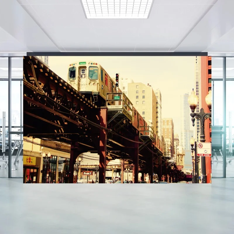 Carta da parati panorama urbano sopraelevato sulle rotaie
