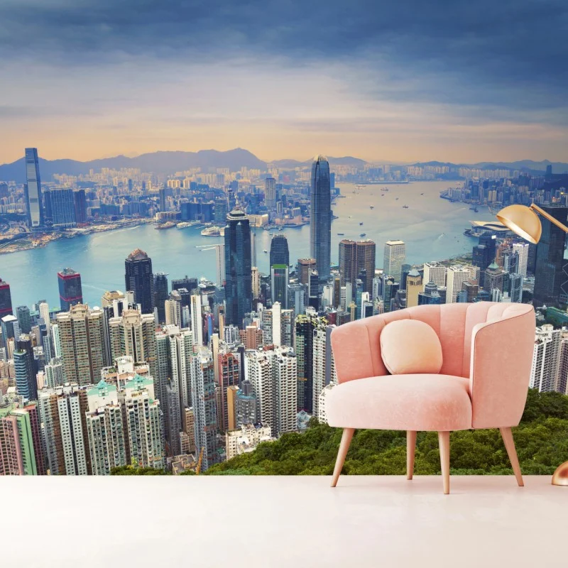Carta da parati vista panoramica di Hong Kong al tramonto