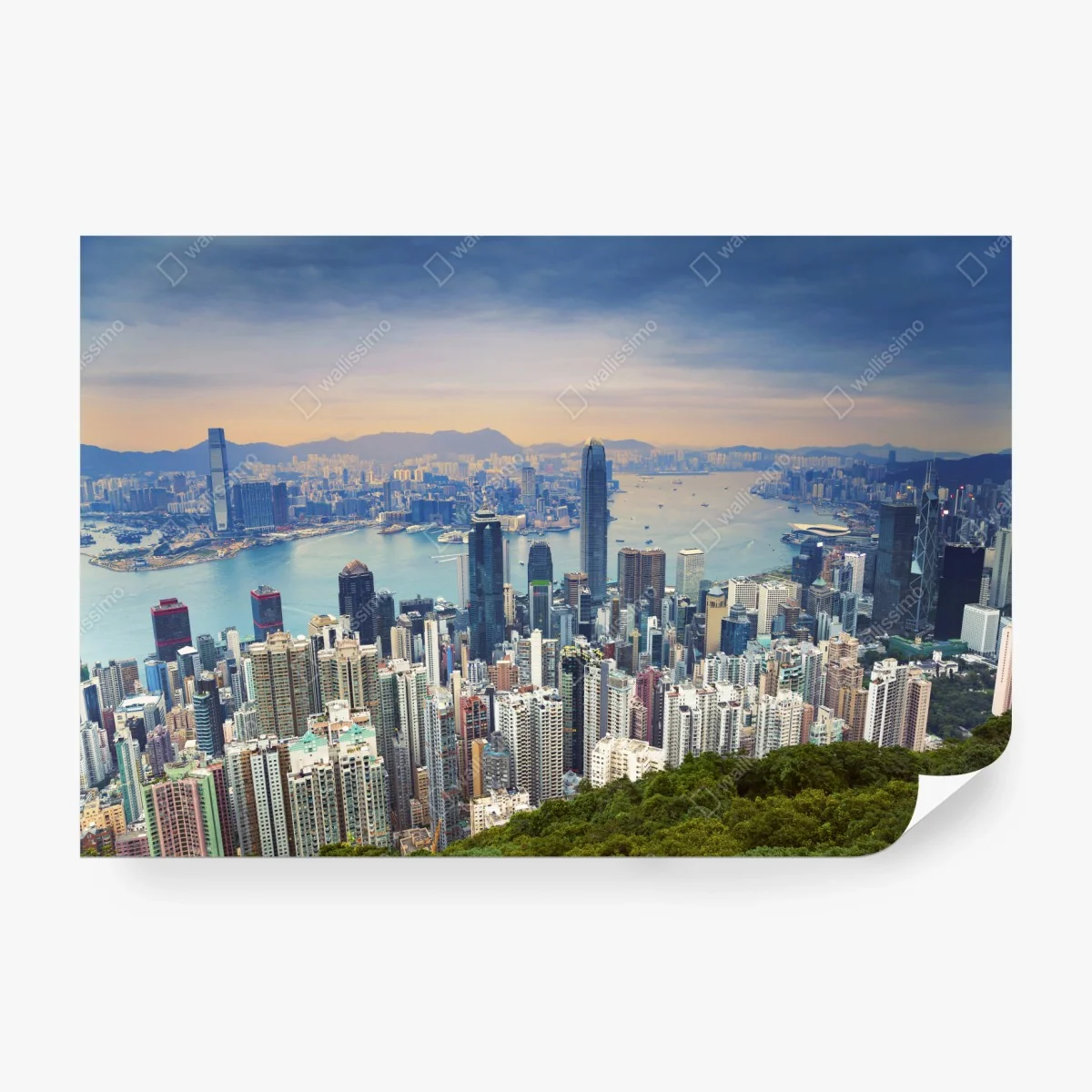 Carta da parati vista panoramica di Hong Kong al tramonto • Wallissimo® Carta da parati vista panoramica di Hong Kong al tramonto • Wallissimo®