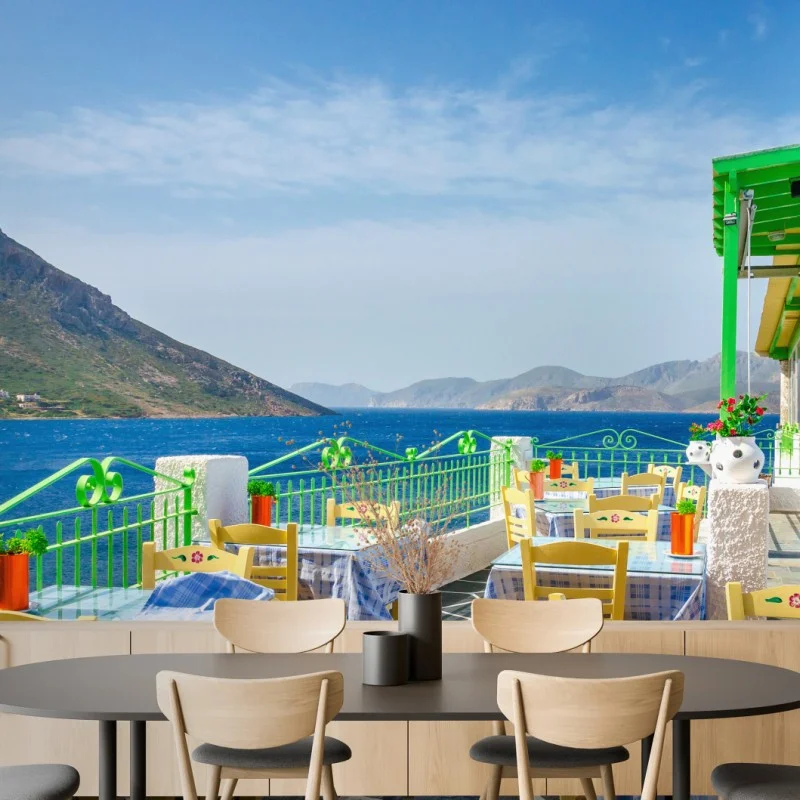 Carta da parati terrazza mediterranea con vista mare