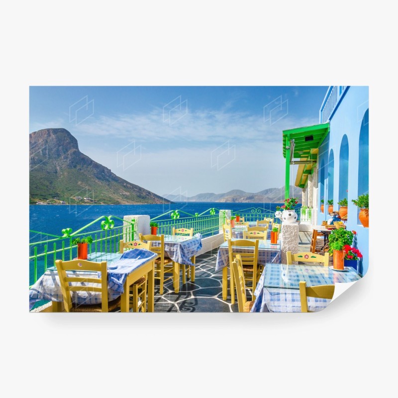 Carta da parati terrazza mediterranea con vista mare