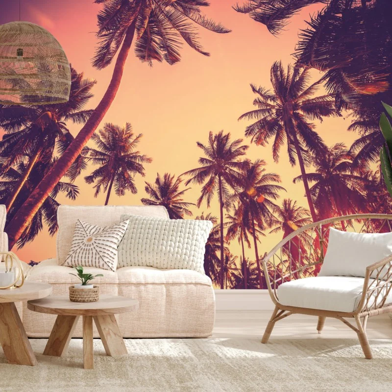 Carta da parati tramonto tropicale tra le palme