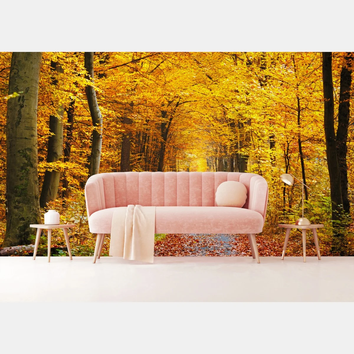 Carta da parati sentiero autunnale tra gli alberi dorati • Wallissimo® Carta da parati sentiero autunnale tra gli alberi dorati • Wallissimo®