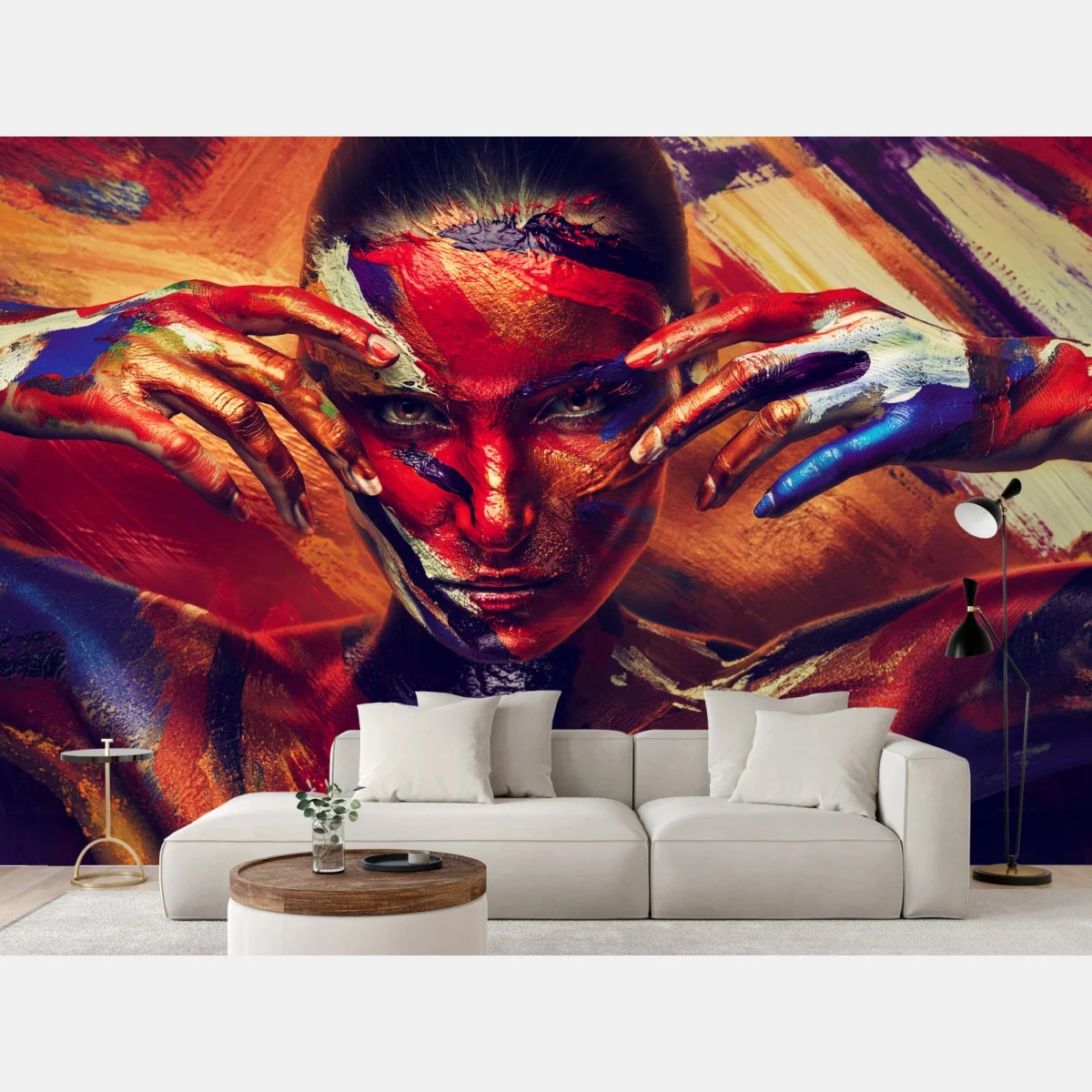 Carta da parati ritratto astratto di donna con body painting vivace • Wallissimo® Carta da parati ritratto astratto di donna con body painting vivace • Wallissimo®