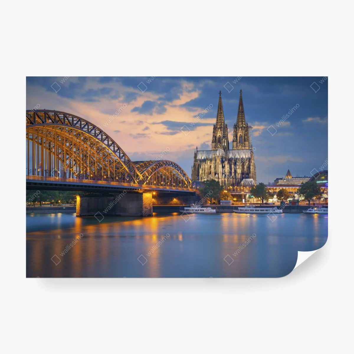 Carta da parati crepuscolo sul ponte e cattedrale di Colonia • Wallissimo®