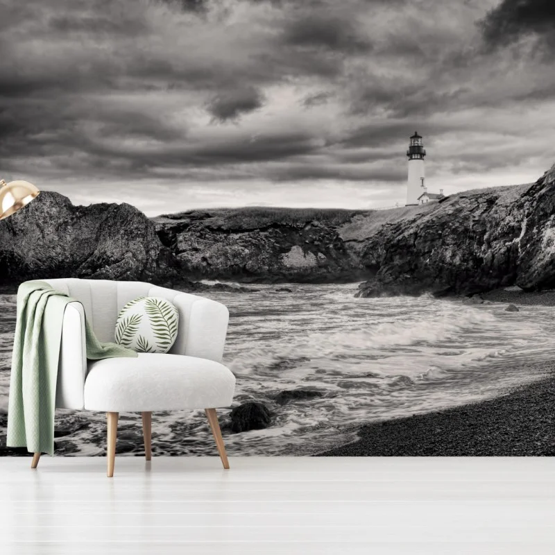 Carta da parati faro di Yaquina Bay sulla costa tempestosa